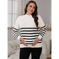 thumbnail image 5 of DARING DIVA Women's Maternity Striped Mock Neck Long Sleeve Sweater L White, 5 of 8