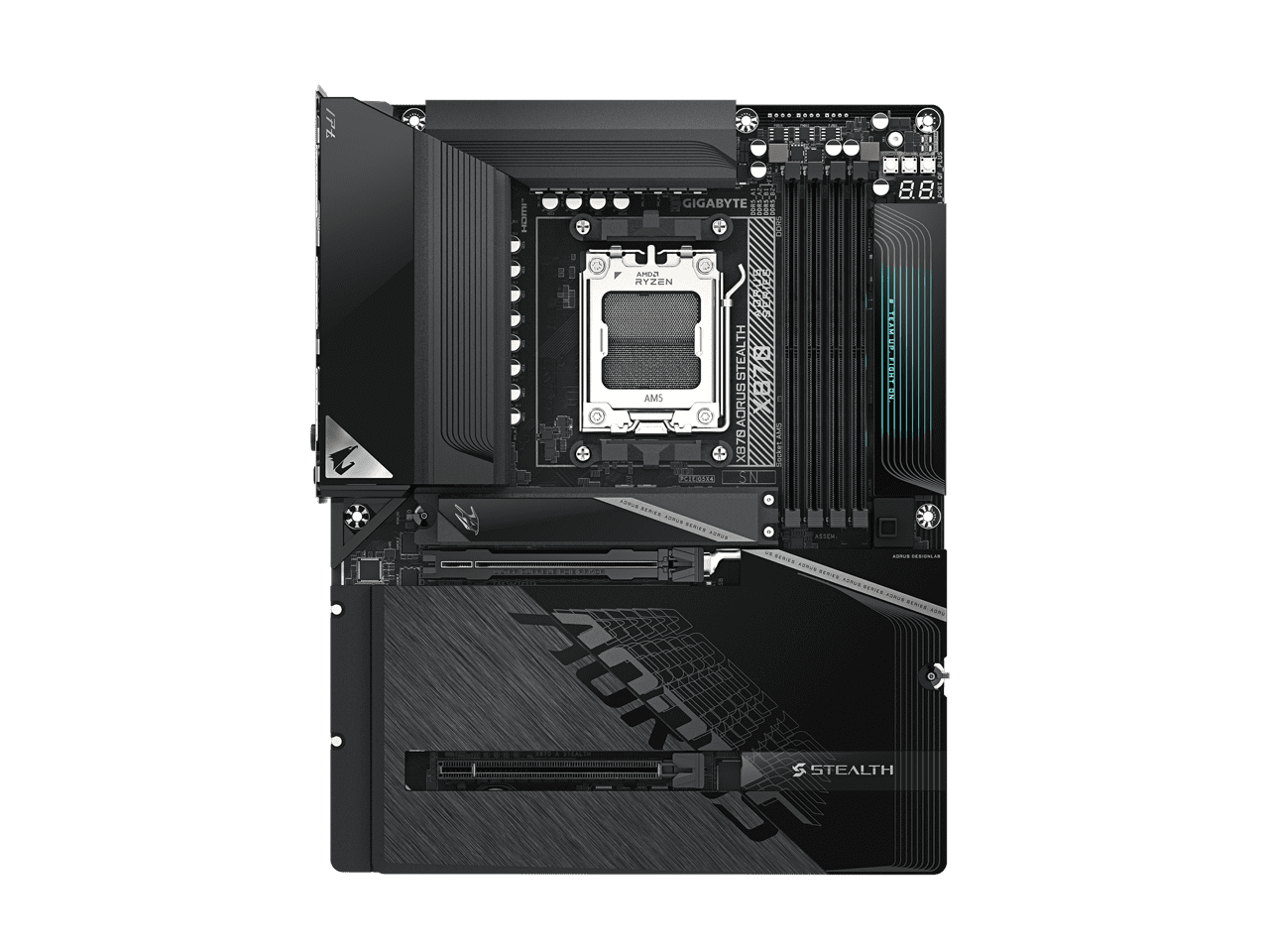 GIGABYTE X870 AORUS STEALTH AMD AM5 ATX Motherboard, Supports AMD Ryzen 9000/8000/7000 Series, DDR5, 16+2+2 Power Phase, 4x M.2, PCIe 5.0, USB4, WIFI7, 5 GbE, PCIe EZ-Latch Plus, 5-Year Warranty