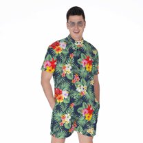 Summer Tropical Hawaii Pattern Short Sleeve Men'S Rompers, Aloha Tropical Hawaiian Casual Summer Jumpsuits Outfit