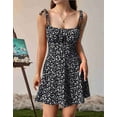 thumbnail image 5 of Women'S Boho Floral Dress Romper Spaghetti Strap Smocked Dress Black XS, 5 of 7