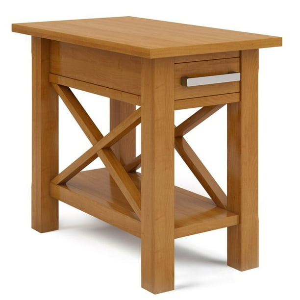 Simpli Home Kitchener Solid Wood Narrow Side Table in Light Golden
