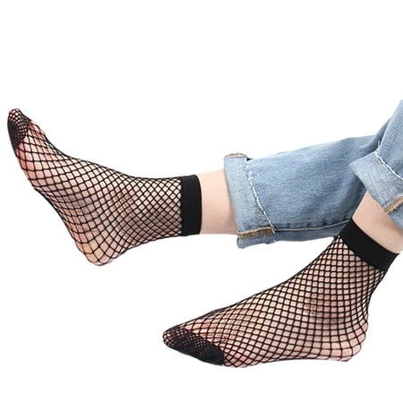 

Frehsky ankle socks Women Fashion Glitter Solid Fishnet Sock Transparent Elastic Sheer Ankle Socks Black