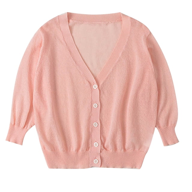 MeetoTime Cardigan Léger pour Filles, Robe à Manches 3/4, Col en V, Boutonné, Chandail Tricoté