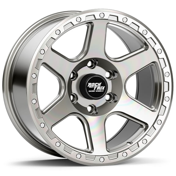 RockTrix RT112 17 inch Wheel for 2004-2026 Ford F150, 17x9 6x135 Rims -12mm Offset, 4.5in Backspacing, Machined Silver, 2200 lb Weight Rating, Also compatible with Bronco Raptor