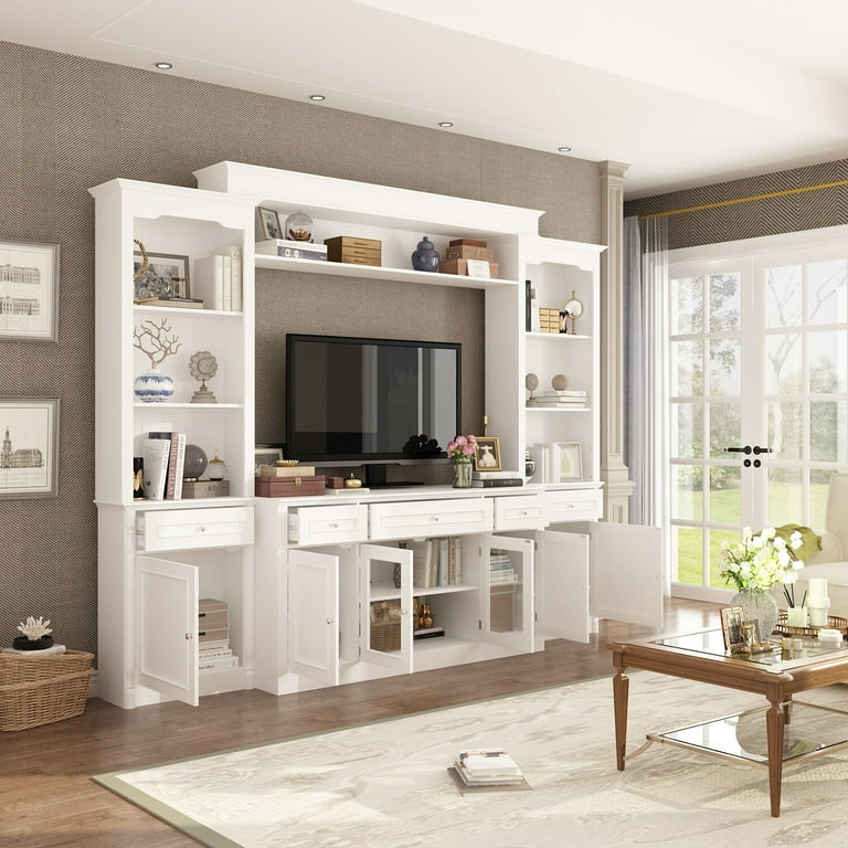 FUFU&GAGA Media Wall Unit w/Spacious Storage White TV Stand