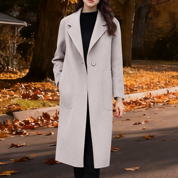 PNTUTB Womens Fashion Casual Solid Color Long Sleeve Lapel Button Down Long Coats with Big Pockets