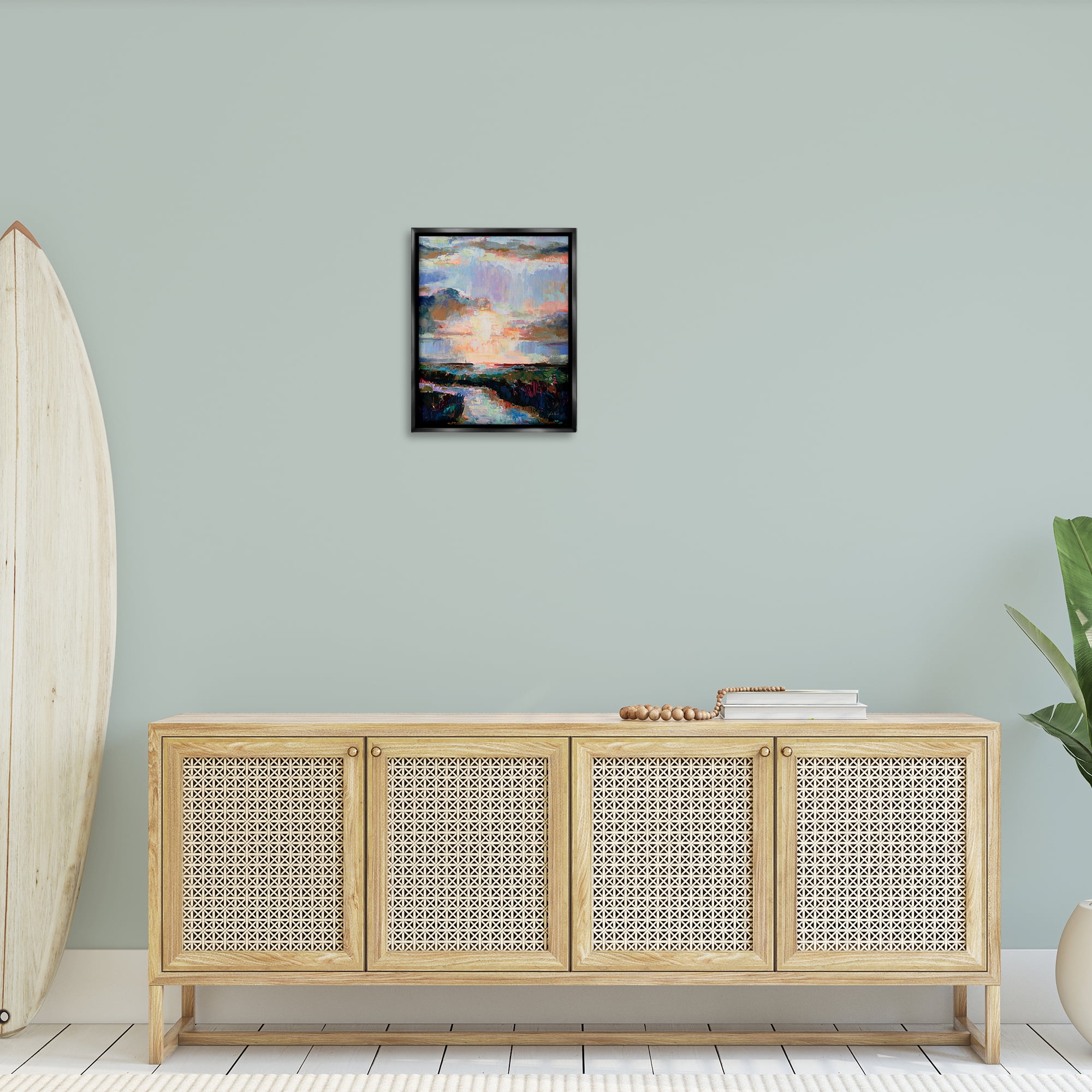 Stupell Industries Sunlit Tide Abstract Abstract Painting Black Floater Framed Canvas Art Print Wall Art, 17 x 21