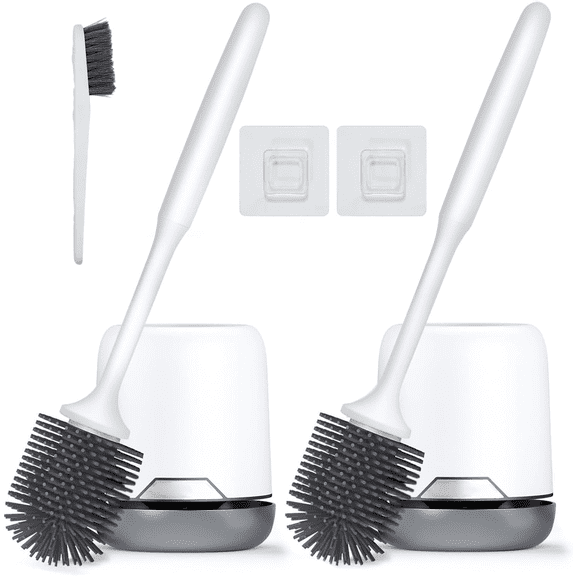 Lefree 2 Pack Silicone Toilet Brush Set with Ventilated Holder, Floor Standing & Wall Mounted Toilet Scrubber