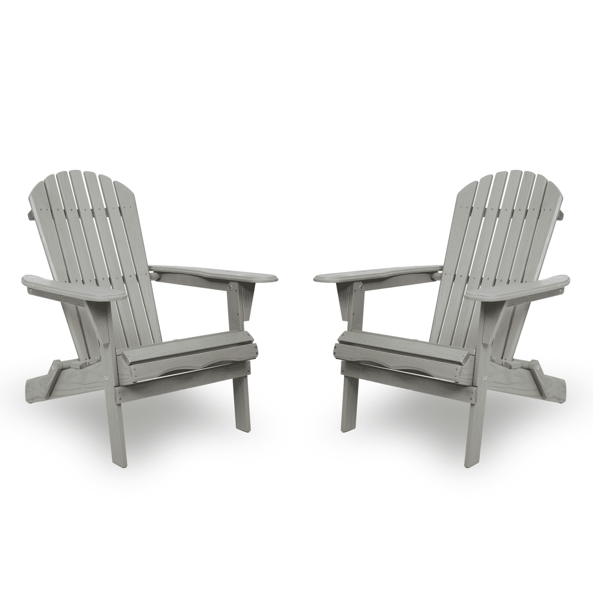 Embossed Cedar Wood Folding Adirondack Chair Set of 2, Outdoor Wooden Lounge Patio Chair with Smooth Finish, Foldable Garden Chair for Lawn Backyard, Gray
