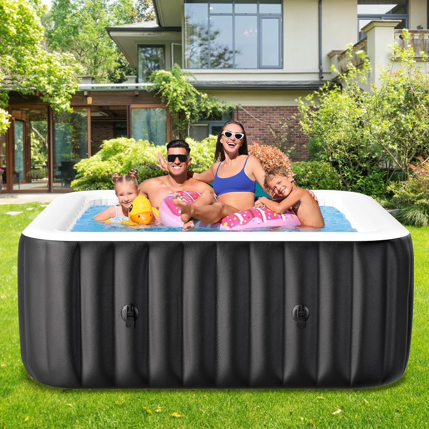 73" X 73" X 25" Inflatable Hot Tub for 4-6 Person Square, 240 Gallon Large Portable Hottub Spa with 130 Bubble Air Jets, Blow Up Spa Bathtub with LED Control Panel, 2 Filter, Temperature up to 104°F