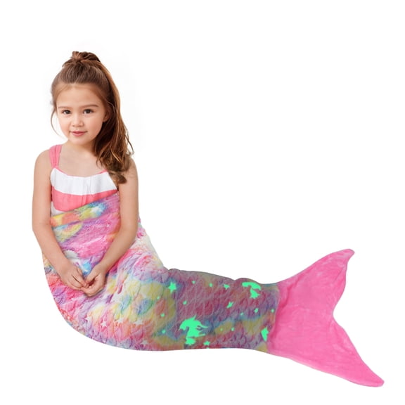 Catalonia Mermaid Tail Blanket,Fish Scales Pattern Sleeping Bag,Mermaid Blanket Flannel Throw Blanket Gift 45"X16" for Toddler Kids Girls 4-6