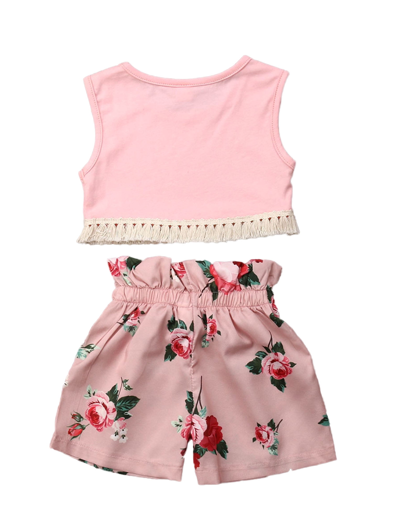 Kuriozud Toddler Baby Girl Ruffle Vest Halter Top Shorts with Bowknot 2 Piece Summer Outfits