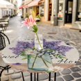 thumbnail image 4 of Purple Lavender Fitted Tablecloth with Elastic Edged, Round Table Cloth for Dining Table, Spring Floral Daisy Butterfly Leaves Beige Waterproof Oil Proof Table Cover for Indoor Outdoor 45"-54", 4 of 8