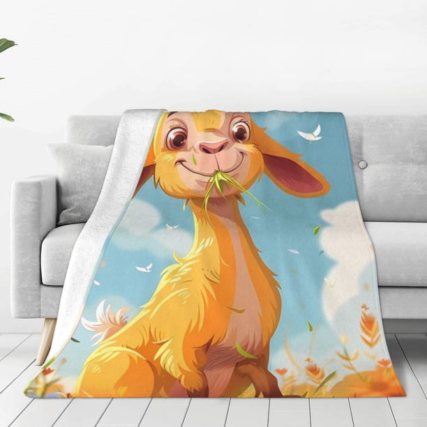Fotbe Happy Goat In Meadow Manta de Franela Acolchonada con Estampado, Súper Suave y Esponjosa, Extra Grande para Sofá, Cama, Uso Todo el Año-80"x60"
