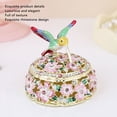 thumbnail image 6 of Riousery Round Hummingbird Pattern Enameled Jewelry Box Decorative Metal Trinket Box Vintage Jewelry Organizer for Desktop and Bedroom Pink Dimensions 2.17x1.85in, 6 of 9