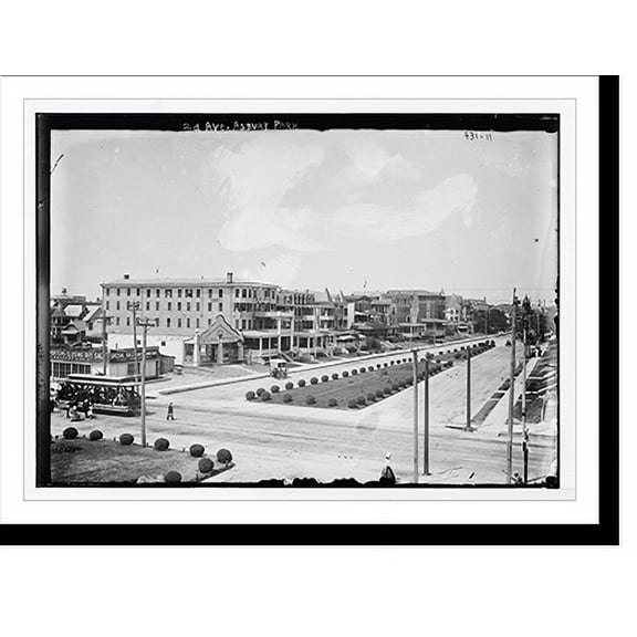 Historic Print, Street scene, 2nd Ave., Asbury Park, New York, 16" x 20"