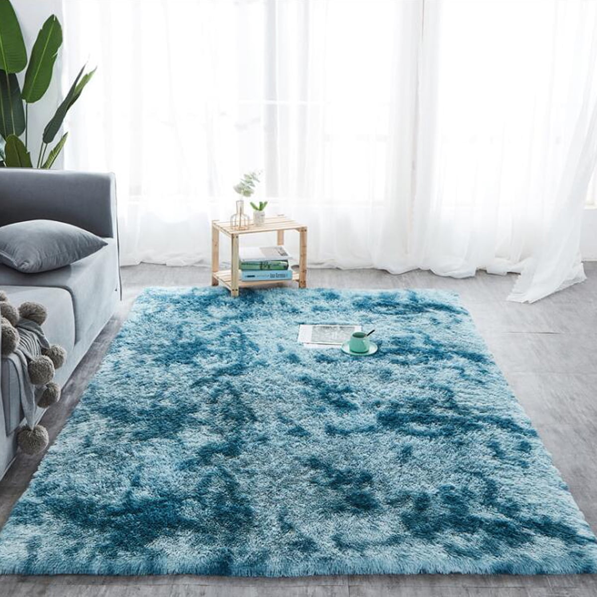 Teal Blue Shaggy Rugs Large/Round/Runner Hallway Bedroom Non Shed Fluffy Mats UK 