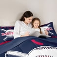 thumbnail image 4 of Homewish 3D Baseball Kids Bedding Comforter Set 7pcs, Cartoon Ball Game Player King Bedding Sets, Navy Red Sports Theme Reversible Bed Sheets, Lightweight Room Decor, 4 of 7