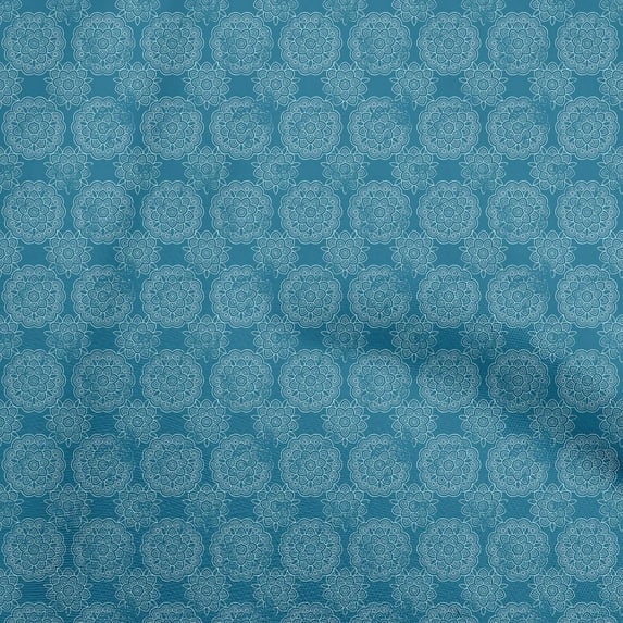 oneOone Silk Tabby Teal Blue Fabric Mandala Craft Projects Decor Fabric Printed By The Yard 42 Inch Wide