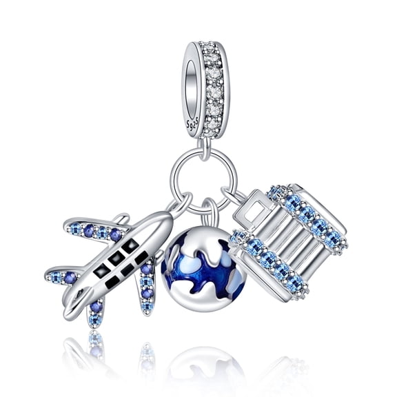 NINGAN 925 Sterling Silver Charm Women Bracelets Necklace Airplane Planet Travel Pendant Charm Women Bracelet Charm
