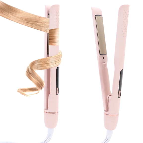 Flat Iron Hair Straightener and Curler 1 Inch Fast Heating 2-in-1 Curling Iron PTC Straightening, 4 Temp, Auto Shut off