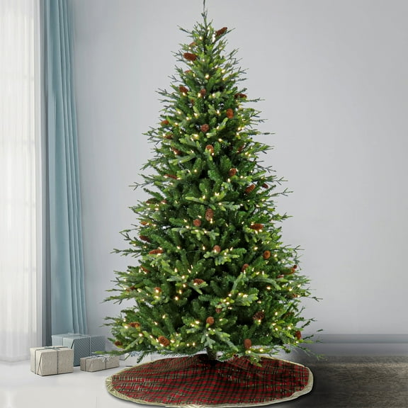 National Tree Company 7.5 ft. Pre-Lit Artificial Skykomish Pine Christmas Tree, Green, 550 Warm White LED Lights, Includes Stand