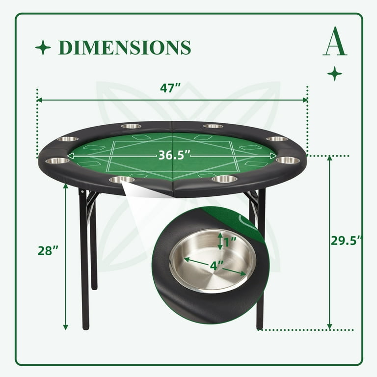 Round Poker Table 8 Player Texas Holdem Game Folding Casino