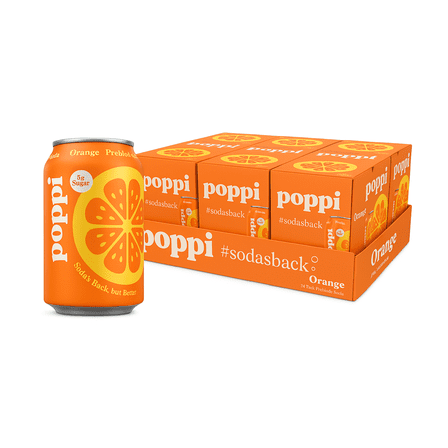 (6 pack) poppi Orange Prebiotic Soda, 12 fl oz, 4 Pack Cans