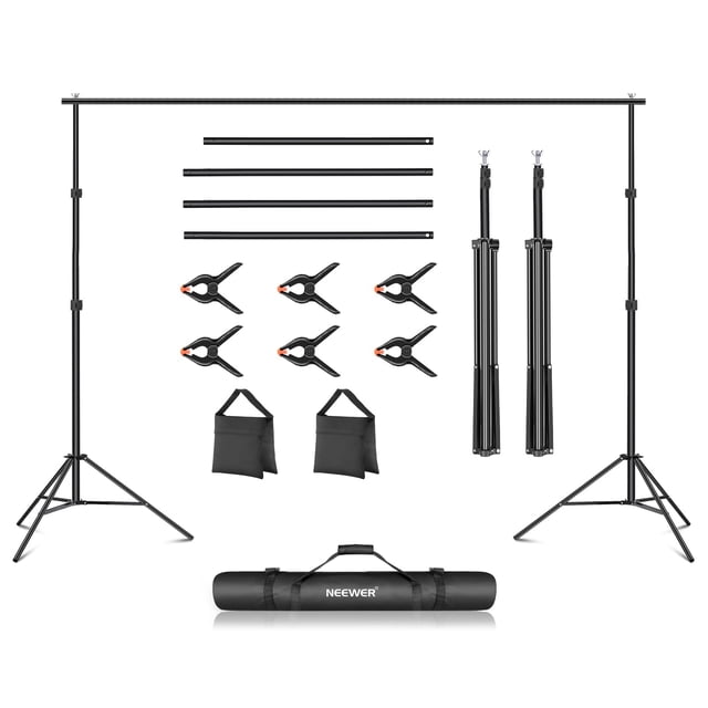Neewer Système de Support de Fond pour Studio Photo, Support de Fond Réglable de 10 Pieds/3m de Large 6.6 Pieds/2m de Haut avec 4 Barres Transversales, 6 Pinces de Fond, 2 Sacs de Sable