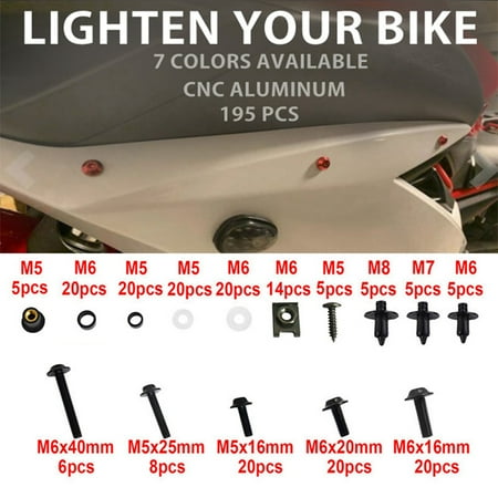

195PCS Motorcycle Fairing Bolt Screw Nut Kit Bodywork Screws Motorcycle Universal Kit Black