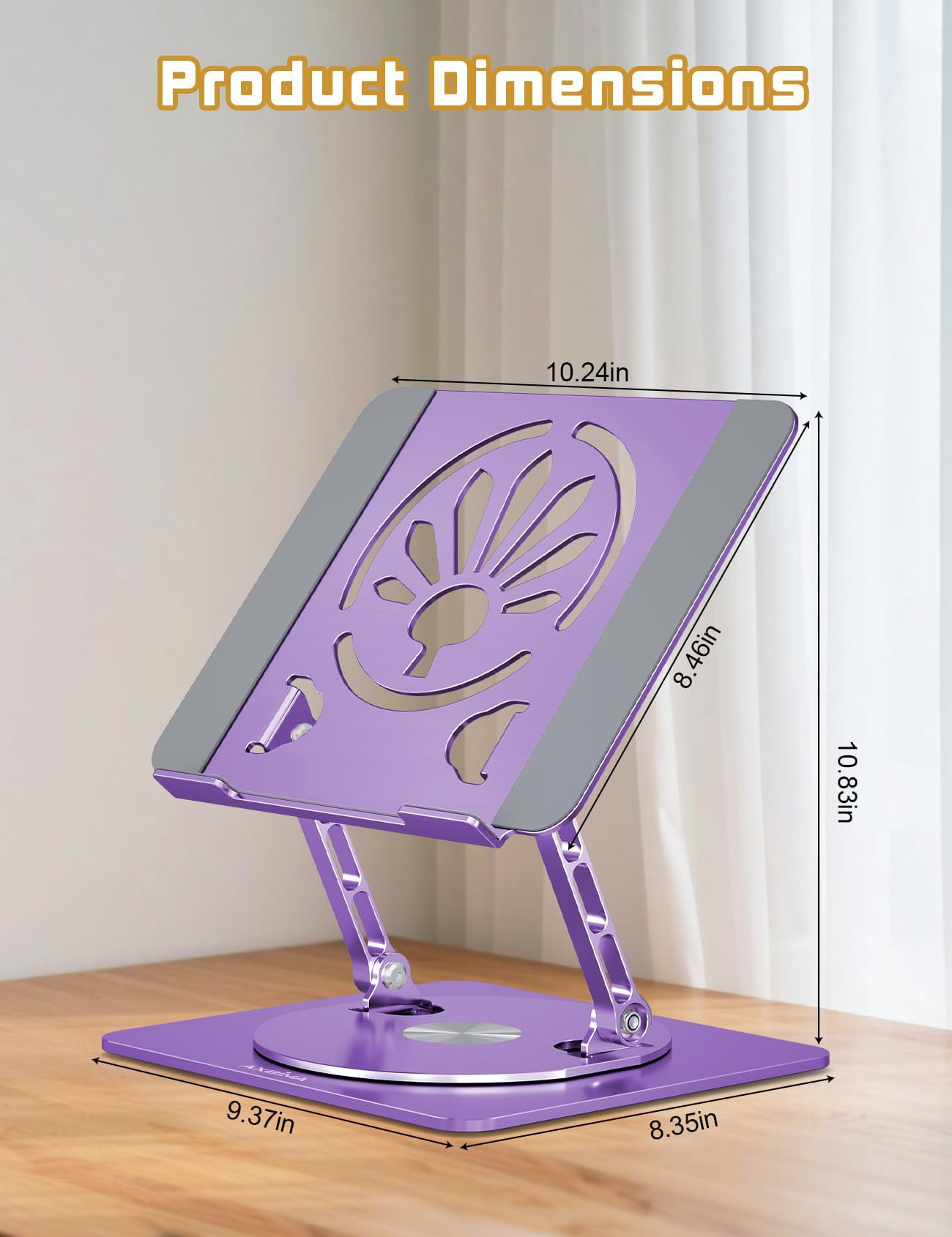 Adjustable Laptop Stand For Desk-360° Rotating Foldable Holder Riser Macbook Pro/air Notebook Up To 16" Purple