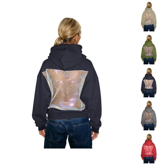 Mesh Back Hoodie for Women 2026 Trendy Hollow out See through Backless Oversized Hooded Sweatshirt with Pockets Pullover