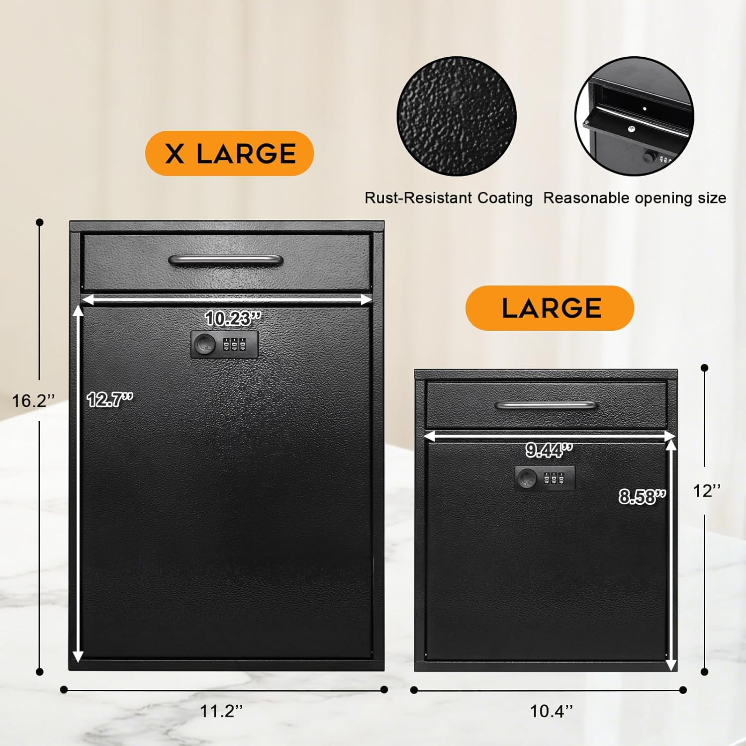 Wall Mount Mailbox with Combination Lock, Locking Mailbox, Hanging Secured Postbox, Security Key Drop Box, Black