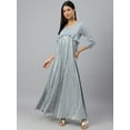 thumbnail image 4 of Janasya Indian Women's Grey Georgette Floral Foil Print Flared Western Dress, 4 of 8