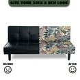 thumbnail image 5 of SCRAWLGOD Vintage Leaf Print Beige Armless Futon Cover Stretch Sofa Bed Slipcover Protector Elastic Futon Cover, Machine Washable Couch Covers with Elastic Bottom, 5 of 7