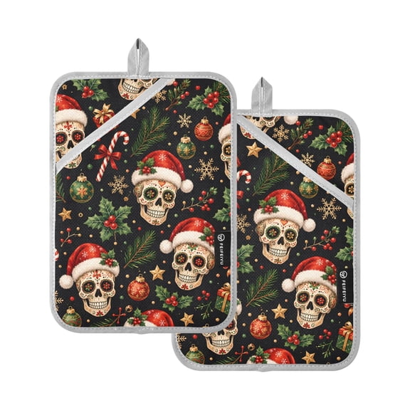 Two Pieces Of Square Heat Insulation Pad Oven Mitts Christmas Skull Santa 7x9.8 Inch Oven Microwave Kitchen Cooking Baking