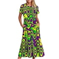 thumbnail image 2 of Jusqu'à 65 % de Rabais! Robes d'Été Mode pour Femmes 2024 Grande Taille Mardi Gras Imprimé Carnaval Manches Courtes Col Rond Robe Décontractée Fluide à Volants Maxi Robe de Plage avec Poches, 2 of 6