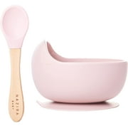 NAZIRABABY Silicone Baby Bowls and Spoons First Stage - Bowl with Spoon Set for Baby and Toddler - BPA Free Suction Bowls - Microwave Dishwasher and Freezer Safe (Flamingo Rose)