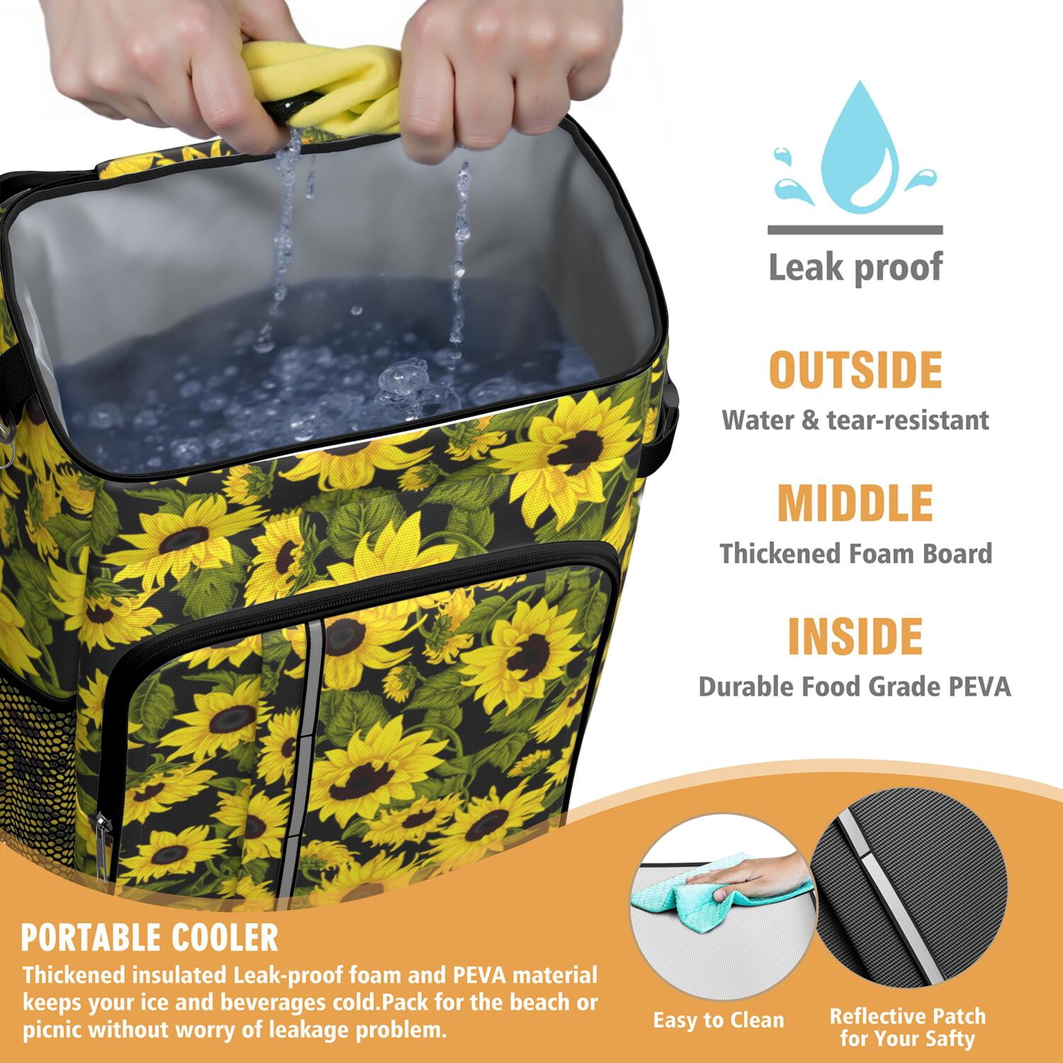 Travel Cooler Bag - Sunflower Camping Beer Cooler Backpack with Bottle Opener- Waterproof Insulated Picnic Backpacks - Cooler Bag for Beach
