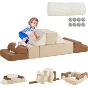 Beright Toddler Climbing Toys Indoor, Foam Climbing Blocks with Crawl Through Tunnel and Balls, Play Nugget Couch for Toddlers, Kids Foam Convertible Play Building Fort, Brown