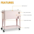 thumbnail image 2 of 80Qt All-In-One Cooler Cart With Bottle Opener, Lower Storage Shelf and Cap Catcher, Outdoor Party Rolling Cooler With Lockable Wheels For Pool Side, Patio, Balcony, Pink(34.4 x 15.5 x 35.82)", 2 of 9