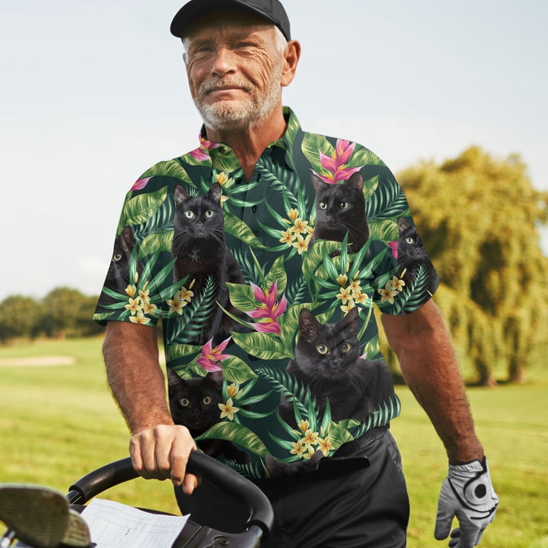Polo Print Black Cat Short Sleeve Golf Shirts Mens Golf Shirt