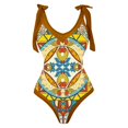 thumbnail image 1 of Gibobby Trajes de Baño Mujer Traje de baño con tirantes estampados retro con cuello en V para mujer(Marrón,M), 1 of 2
