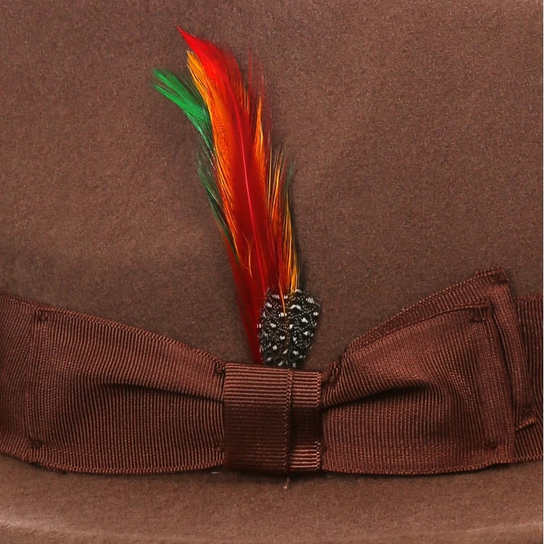 Brown Flat Brim 100% real Wool Hat with Feather and Ribbon Twilique Collection: Montique Brown Color Lightfelt 2 ½ Inch  main image 4