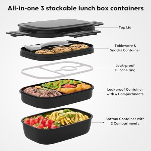 Bento Box Adult, Lunch Box Containers for Men Women with 8 Compartments, Lunch Containers with Utensils, 51 OZ/1900ML, Microwave & Dishwasher Safe