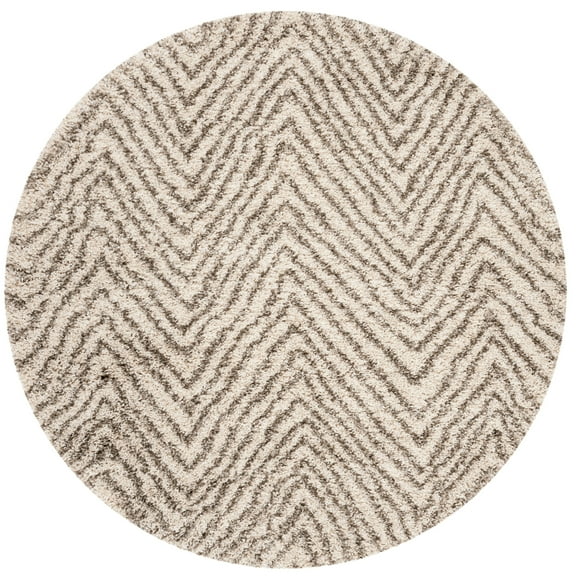 SAFAVIEH Hudson Adam Chevron Shag Area Rug, Ivory/Grey, 5' x 5' Round