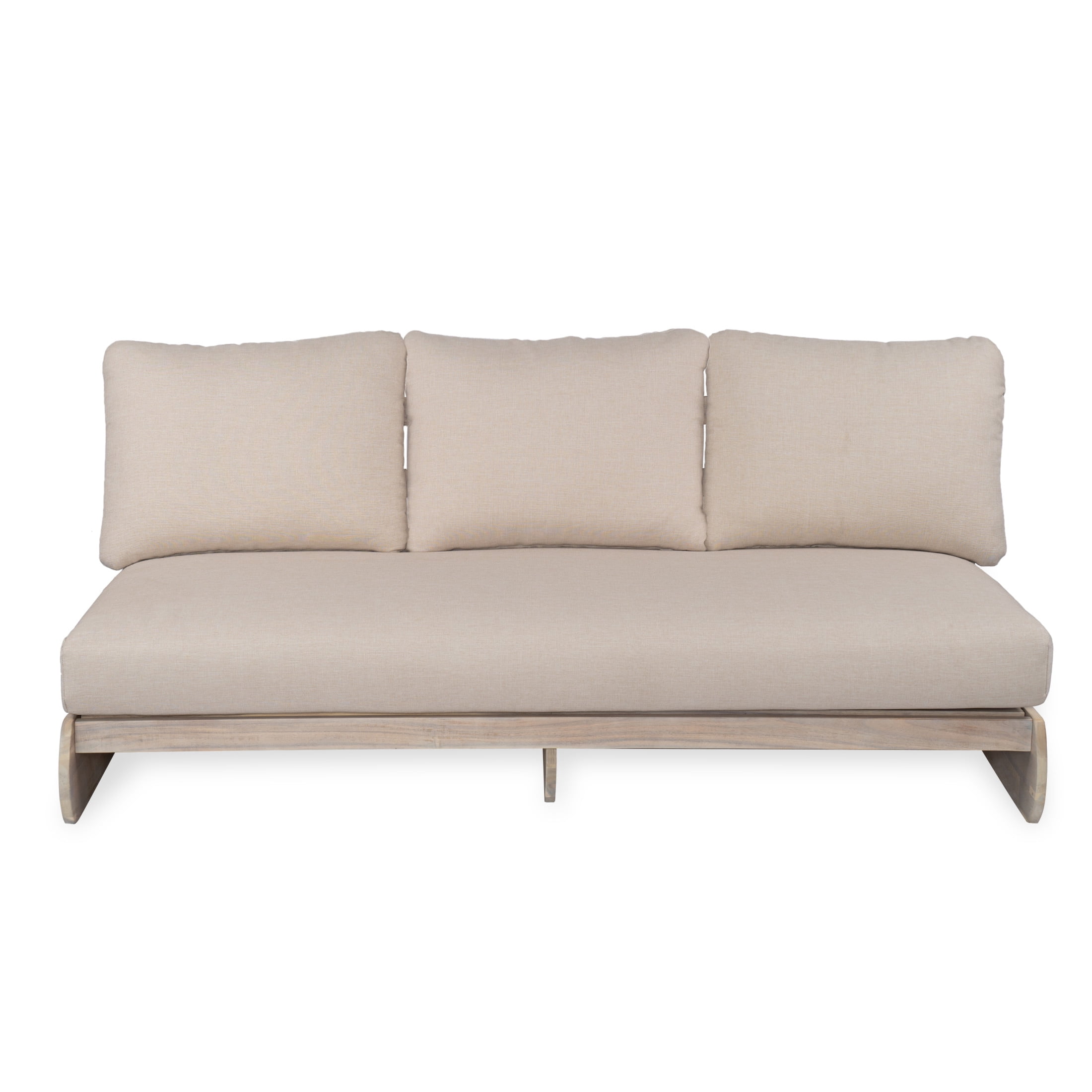 Christopher Knight Home Outdoor Lazy 3-Seater Sofas with Acacia Wood Frame and Sand Color Cushions, Set of 2