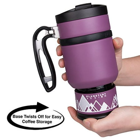 Double Shot 3.0 French Press Travel Coffee Mug, 16 oz - Br?-Stop Technology with Storage Base and Spill Proof Lid - Stainless Steel with Non-Slip Texture - Wild Plum