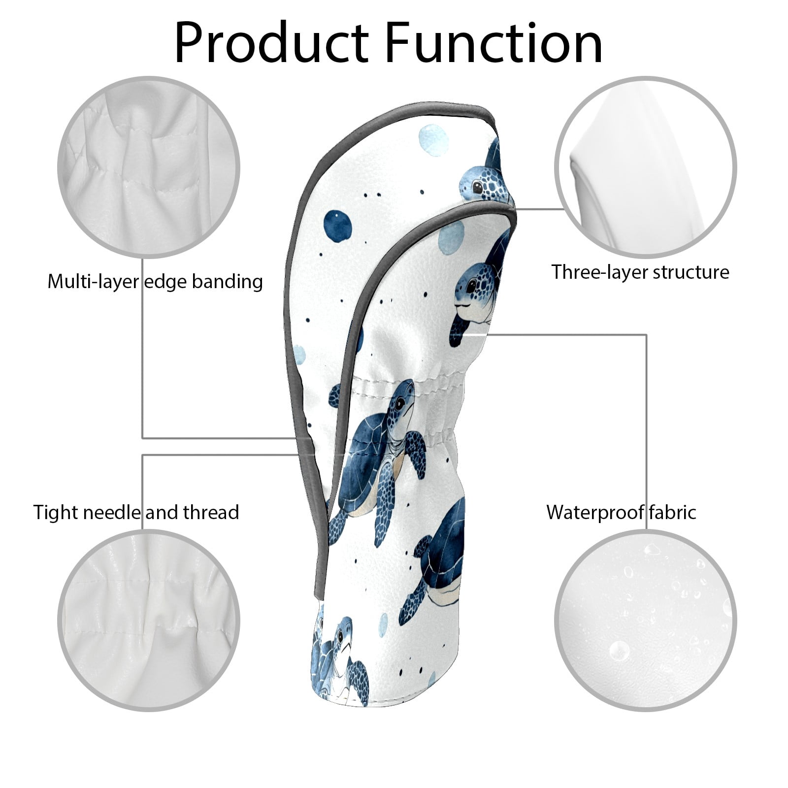 Golf Club Covers PU Leather Waterproof Head Covers for Fairway Woods Hybrids Cute Water Turtle