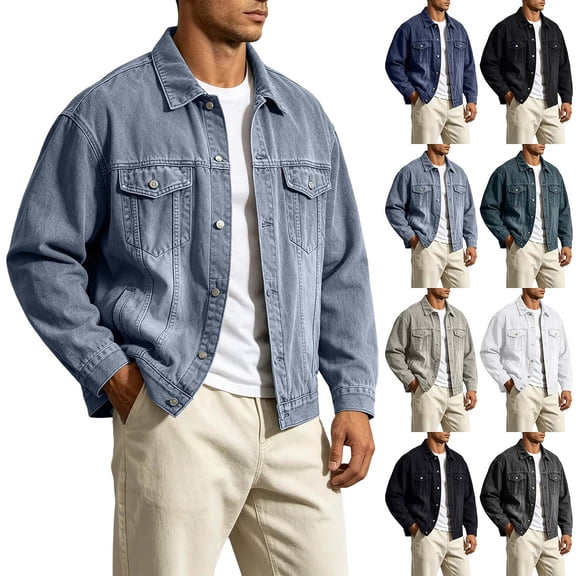 ZUBKTE Cargo Jacket for Men Fall Denim Jacket: Vintage-Washed Streetwear Loose-Fit Denim Jacket XS-2XL